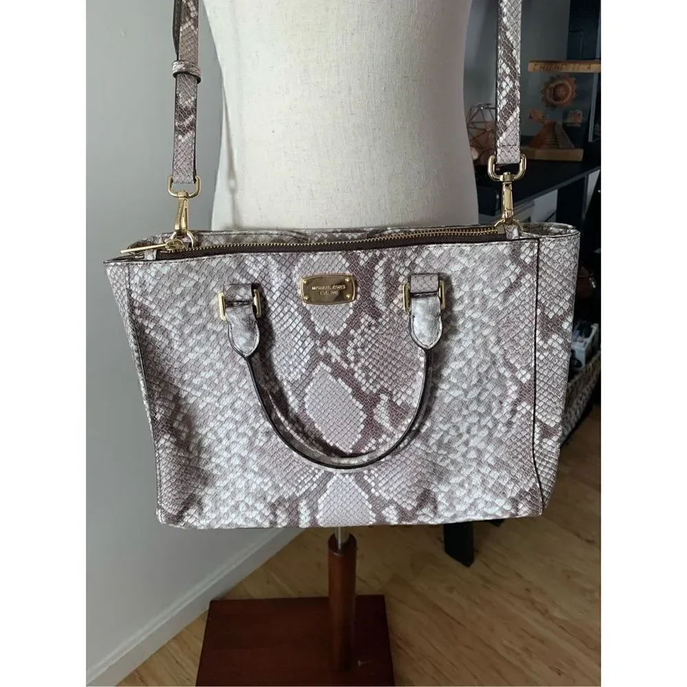Michael Kors Beige Python Embossed Leather Satchel